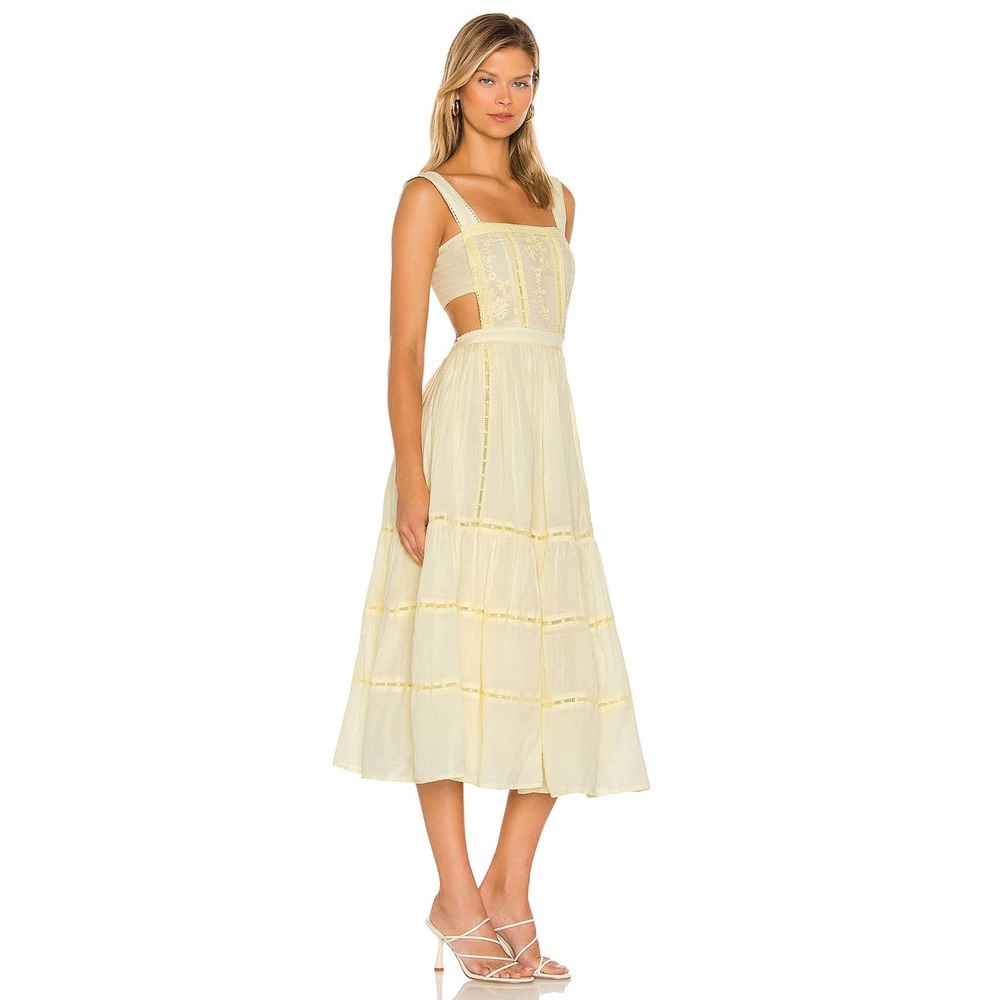 Tularosa Women's Eleanora Embroidered Dress Smocked Mellow Yellow Size M